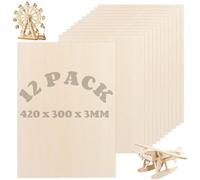 LDHHYH 12 Pack 3mm Plywood Sheets, 420 x 300mm Basswood Sheets A3 Thin Plywood Board, Unfinished Wood Boards for Crafts, Model Making, Wood Burning Hobby, etc