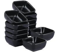 LDHHYH 12 Pack Ceramic Dipping Bowls, 3 Ounce Porcelain Sauce Bowls, Square Soy Sauce Dish for Sauces, BBQ, Dips, Sushi, Black