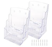 LDHHYH 2 Pack A4 Wall Mounted Document Holder, 3 Tier Clear Acrylic Leaflet Display Stands, Wall Mounted Portrait Display Stand Brochure Holder for Leaflet, Menu, Magazine (23.5x17.3x32CM)