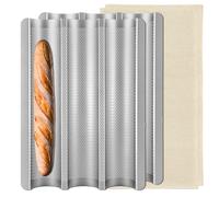 LDHHYH 2 Pack Baguette Baking Tray, 3 Loaves Baguette Pan Nonstick Baguette Pans, French Bread Pan with Thick Proofing Cloth for Baking Molding