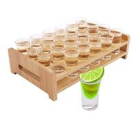 LDHHYH 24 Pack Shot Glass, 15ml/0.5oz with Shot Glasses Tray Holder Straight, Mini Clear Crystal Shot Glass with Thick Base, Shot Glasses Set for Brandy, Vodka, Whisky, Rum