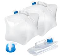 LDHHYH 2PCS 20L Collapsible Water Container with Tap and Lid, Foldable Water Carrier with Handle, Clear Plastic Portable Water Storage Tank for Outdoor Camping Hiking Emergency Use