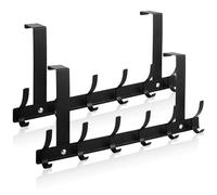 LDHHYH 2Pcs Over Door Hooks, Heavy Duty Over Door Hanger, Stainless Steel Door Coat Hanger with 6 Hooks for Coats, Hats, Bags, Clothes, Towels, Black(18.2x40CM)