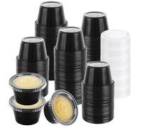 LDHHYH 300 Pack 4oz Sauce Pots with Lids, Plastic Sauce Pots Small Deli Pots, Black Disposable Sauce Cups Dipping Containers for Condiments, Ketchup, Takeaway, Parties, Catering