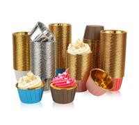LDHHYH 300 Pack Mini Cupcake Cases, 6 Colors Mixed Mini Muffin Cases Petit Four Cases, Mini Cake Cases for Cake Balls Muffins Cupcakes Candies (Red White Coffee Pink Blue Sliver)