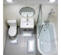 LDHHYH 3PCS Bathroom Mat Set, 40x60cm Rectangle/ 50x60cm U-Shape/ 50x80cm Large Rectangle, Grey White Imitation Cashmere Absorbent Rug, Soft Non-Slip Bath Mat for Toilet, Shower, Sink