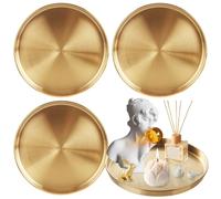 LDHHYH 4 Pack 12 Inch Gold Round Serving Tray, Stainless Steel Decorative Vanity Tray, Key Bowl Mirror Dresser Vanity Tray Jewelry Makeup Organizer for Bathroom, Candle, Perfume, Countertop