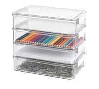 LDHHYH 4PCS Document Storage Boxes, Plastic Storage Box with Lids Portable Case Clear Stackable File Organizer, A4 Storage Drawers Boxes for A4 Paper Certificates and Office Supplies