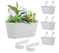 LDHHYH 4PCS Hanging Flower Pots, Grey Fence Hanging Planters, Large Hanging Plant Pots Outdoor for Railing, with Detachable Hook, Metal Hanging Flower Pots for Fence Balcony Garden