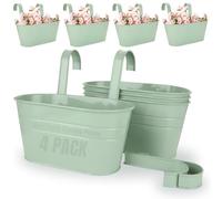 LDHHYH 4PCS Hanging Plant Pots,27.5cm Over Fence Planters for Balcony Railing, Metal Fence Hanging Planters with Detachable Hook & Drain Hole, Hanging Planters Pot for Railing Fence Balcony Garden