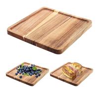 LDHHYH 4PCS Wood Serving Tray, 20cm Square Acacia Wood Serving Trays, Rounded Corner Platter Coffee Table Decorative Tray for Food Serving Home Decor