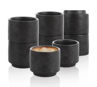 LDHHYH 8 Pack Cappuccino Coffee Cups, 200ml/6.75oz Ceramic Coffee Cups, Matte Black Vintage Coffee Mug Set, Retro Drinking Cup Latte Tea Cup for Home, Office, and Café