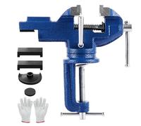 LDHHYH Table Vice Clamp, 80MM Bench Clamp 360° Swivel Base Bench Vise Clamp with Gloves, Heavy Duty Small Table Vise Portable for DIY Crafting Modelling Workshop Home (Blue)