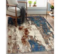 Ldiuttu Area Rugs Living Room 110 x 150 cm Soft Anti Slip Washable indoor Rug for Bedroom Dining Room kitchen hallway modern abstract ink blue brown