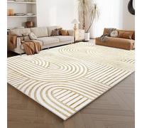 Ldiuttu Large Rug for Living Room 200 x 200 cm Washable Non Slip Area Rugs Soft Short Pile Carpet for kitchen Bedroom Modern geometric lines orange yellow beige