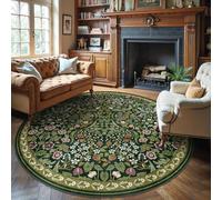 Ldiuttu Round Large Area Rugs ø 120 Living Room Non-Slip Soft Rug Washable Low Pile Carpet for Bedrooms Play Room Dining room laundry room Retro floral green blue