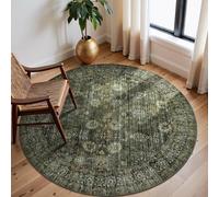 Ldiuttu Round Large Area Rugs ø 200 Rug for Living Room Washable Low Pile Floor Carpet Non-Slip Soft Rugs for Bedrooms Play Dining laundry Room Retro floral green brown