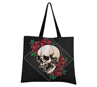 LDIYEU Anger Skull Red Roses Foldable Shopping Tote Bag Reusable Grocery Portable Storage Shoulder Bags Women Girls Handbags