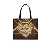 LDIYEU Black Golden Cat Kitten Queen Foldable Shopping Tote Bag Reusable Grocery Portable Storage Shoulder Bags Women Girls Handbags