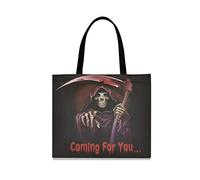 LDIYEU Black Skull Ghost Foldable Shopping Tote Bag Reusable Grocery Portable Storage Shoulder Bags Women Girls Handbags