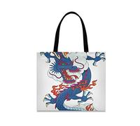 LDIYEU Blue Angry Dragon Foldable Shopping Tote Bag Reusable Grocery Portable Storage Shoulder Bags Women Girls Handbags
