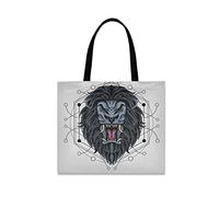 LDIYEU Dark Sacred Lion Art Foldable Shopping Tote Bag Reusable Grocery Portable Storage Shoulder Bags Women Girls Handbags