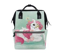 LDIYEU Green Pink Unicorn Bunnies Diaper Bag Backpack Mom Bag Casual Lightweight Large Capacity for Travel Mammy Women Girls