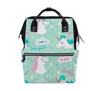 LDIYEU Green Unicorn Diaper Bag Backpack Mom Bag Casual Lightweight Large Capacity for Travel Mammy Women Girls