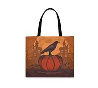 LDIYEU Halloween Ghost Bird Foldable Shopping Tote Bag Reusable Grocery Portable Storage Shoulder Bags Women Girls Handbags