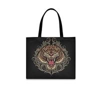 LDIYEU King Black Angry Tiger Foldable Shopping Tote Bag Reusable Grocery Portable Storage Shoulder Bags Women Girls Handbags