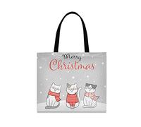 LDIYEU Merry Christmas Greeting Cats Foldable Shopping Tote Bag Reusable Grocery Portable Storage Shoulder Bags Women Girls Handbags