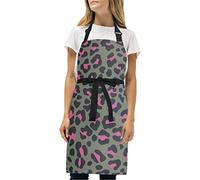 LDIYEU Pink Leopard Print Apron for Cooking Women Chef with 2 Pockets Kitchen Waitress Aprons for Baking Men Boys Girls