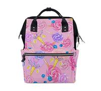 LDIYEU Pink Sugar Candies Unicorn Diaper Bag Backpack Mom Bag Casual Lightweight Large Capacity for Travel Mammy Women Girls