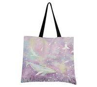 LDIYEU Purple Fairy Tale Shark Dolphin Foldable Shopping Tote Bag Reusable Grocery Portable Storage Shoulder Bags Women Girls Handbags