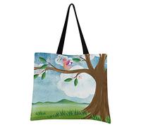 LDIYEU Sing Bird Tree Foldable Shopping Tote Bag Reusable Grocery Portable Storage Shoulder Bags Women Girls Handbags