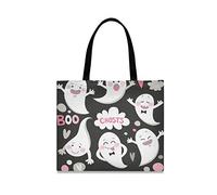 LDIYEU White Cute Sugar Ghost Foldable Shopping Tote Bag Reusable Grocery Portable Storage Shoulder Bags Women Girls Handbags