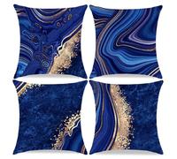 LDJRSY Navy Blue and Gold Throw Pillow Cover Set of 4 Blue Modern Marble Texture Pillow Covers 18x18 inh Soft Decorative Pillow Cases for Home Couch Living Room Bedroom Sofa