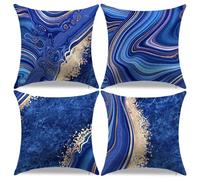 LDJRSY Royal Blue Throw Pillow Covers 18x18 Set of 4 - Modern Gold Marble Texture for Living Room Couch Sofa