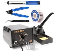 LDK 936B Soldering Iron Kit Soldering Station, 60W Soldering Iron Kit for Electronics, 5 Extra Soldering Iron Tips, Solder, Desoldering Pump, Tweezers, Wire Cutter