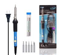 LDK Soldering Iron Kit 60W 110V Adjustable Temperature Electric Soldering Iron Kit Soldering Tools 5 Spare Tips and Soldering Wire Tube (Basic)