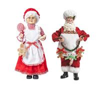LDKFLKR 18-Inch Christmas Mrs, 2 pack of, Resin Statue Santa Figurine Christmas I Claus Doll with Lollipop, Gingerbread Man and Cookies, Festive Holiday Decoration Ornament Xmas Gift