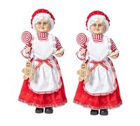 LDKFLKR 18-Inch Christmas Mrs, 2-piece set I Resin Statue Santa Figurine Christmas Gingerbread Man and Cookies, Doll with Lollipop, Festive Holiday Decoration Ornament Xmas Gift