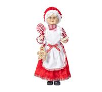 LDKFLKR 18-Inch Christmas Mrs, Resin Statue Santa Figurine Christmas I Claus Doll with Lollipop, Gingerbread Man and Cookies, Festive Holiday Decoration Ornament Xmas Gift