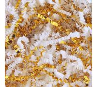 LDKGHE 3 LB Crinkle Cut Paper Shred Filler for Gift Wrapping Baskets Filling Box Birthdays Christmas Thanksgiving Easter Weddings Valentines Mother's Day Anniversaries (White and Gold)