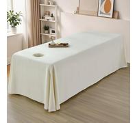 LDLCYCN Beige,190 * 80cm(H), Solid Color Massage Table Sheet Skirt Massage Table Bedskirt Spa Massage Beauty Bed Cover with Face Rest Hole Massage Table Mattress Cover Washable Reusable
