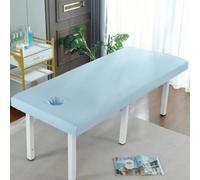 LDLCYCN Blue,60 * 180cm, Waterproof Massage Table Cover Fitted Bed Sheet for Spa Massage Table Sheet with Face Hold Spa Bed Cover Beauty Salon Table Cover with Elastic Cord Square Head