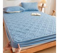 LDLCYCN BlueA,90 * 190cm, Waterproof Mattress Protectcor Queen King Size Bed Cover Soft Fitted Sheet Quilted Mattress Cover with 360° Elastic Band Full Wrap Deep Pocket of 12In Machine Washable