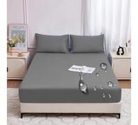 LDLCYCN Grey,193x203x46cm, 100% Waterproof Mattress Protector for Queen King Size Fitted Sheet Brushed Fabric Mattress Pad Cover with Elastic Band Full Wrap Bed Cover for Home Bedroom Hotel