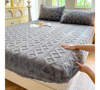 LDLCYCN Luxury Velvet Mattress Cover King Size Thicken Mattress Protector Warm Queen Bed Cover with Elastic Band Full Wrap Dustproof Fitted Sheet Deep Pocket 12In Washable,gray,120 * 200cm(FULL)