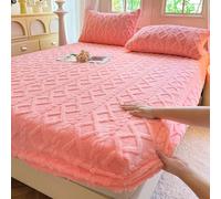 LDLCYCN Luxury Velvet Mattress Cover King Size Thicken Mattress Protector Warm Queen Bed Cover with Elastic Band Full Wrap Dustproof Fitted Sheet Deep Pocket 12In Washable,pink,150 * 200cm(QUEEN)
